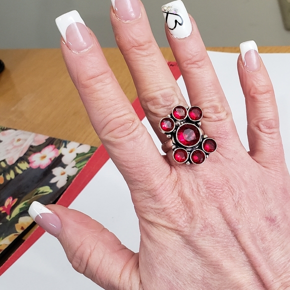 Garnet ring, 925 silver mozambique garnet gemstone ring - Picture 12 of 13